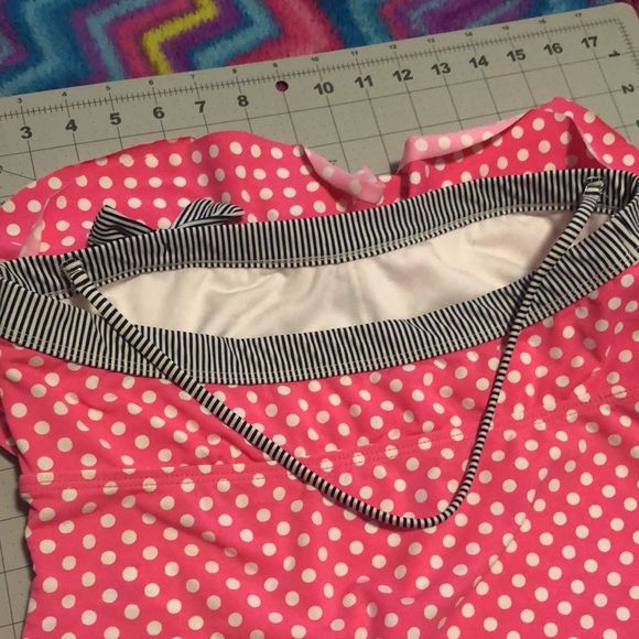 Arizona Jean Tankini ruffles size large/halter strap polka dots/ pink and white - Picture 8 of 10